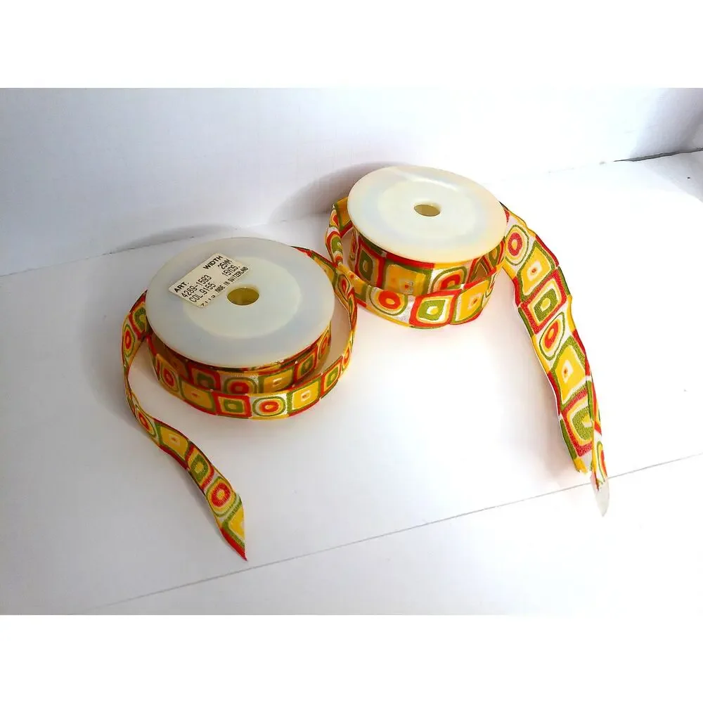 Vintage Retro Ribbon Psychedelic Wired Orange Green Yellow Set of 2
